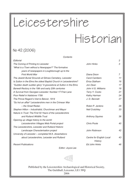 Download the 2006 Leicestershire Historian