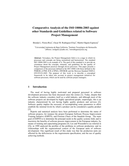 Comparative Analysis of the ISO 10006:2003 Against Other Standards and Guidelines Related to Software Project Management