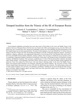 Tetrapod Localities from the Triassic of the SE of European Russia