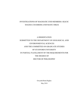 Silicic Magma Chambers and Mafic Dikes a Dissertation Submitted to the Department Of