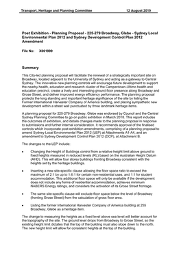 Post Exhibition - Planning Proposal - 225-279 Broadway, Glebe - Sydney Local Environmental Plan 2012 and Sydney Development Control Plan 2012 Amendment