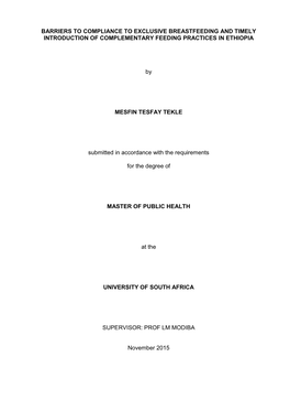 Barriers to Compliance to Exclusive Breastfeeding and Timely Introduction of Complementary Feeding Practices in Ethiopia