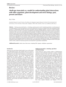 Review: Medicago Truncatula As a Model for Understanding Plant Interactions with Other Organisms, Plant Development and Stress Biology: Past, Present and Future