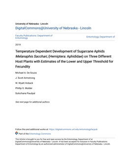 Temperature Dependent Development of Sugarcane Aphids