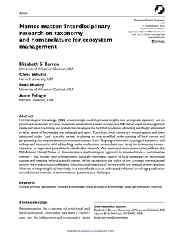 Interdisciplinary Research on Taxonomy and Nomenclature For