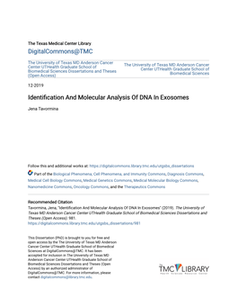 Identification and Molecular Analysis of DNA in Exosomes