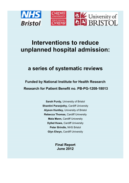 Interventions to Reduce Unplanned Hospital Admission:A Series of Systematic Reviews Page 3