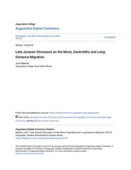 Late Jurassic Dinosaurs on the Move, Gastroliths and Long-Distance Migration