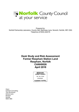 Desk Study and Risk Assessment Former Reepham Station Land Reepham, Norfolk CANH0026 April 2018