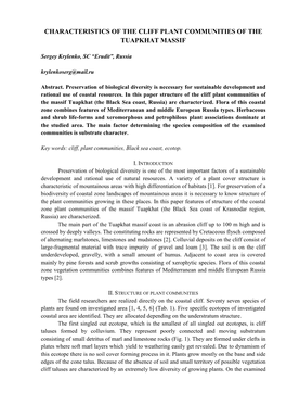 Characteristics of the Cliff Plant Communities of the Tuapkhat Massif