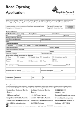 Road Opening Application