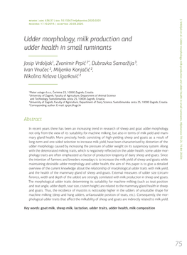 Udder Morphology, Milk Production and Udder Health in Small Ruminants