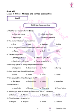 Lesson. 7 Tribes, Nomads and Settled Communities