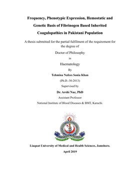 Fibrinogen Based Inherited Coagulopathies in Pakistani Population