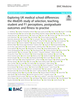 Exploring UK Medical School Differences: the Meddifs Study of Selection, Teaching, Student and F1 Perceptions, Postgraduate Outcomes and Fitness to Practise I