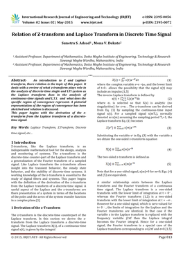 Relation of Z-Transform and Laplace Transform in Discrete Time Signal