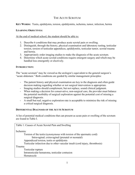 1 KEY WORDS: Testis, Epididymis, Torsion, Epididymitis, Ischemia