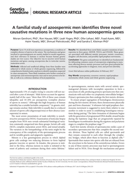 A Familial Study of Azoospermic Men Identifies Three Novel Causative Mutations in Three New Human Azoospermia Genes