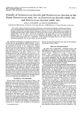 Transfer of Streptococcus Faecalis and Streptococcus Faecium to the Genus Enterococcus Norn