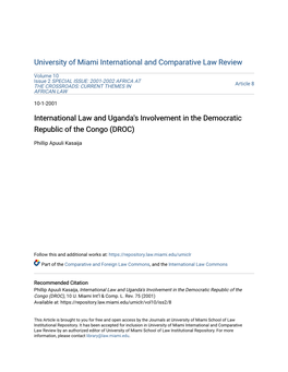 International Law and Uganda's Involvement in the Democratic Republic of the Congo (DROC)