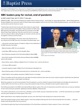 SBC Leaders Pray for Revival, End of Pandemic