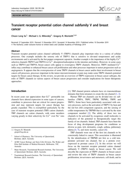 Transient Receptor Potential Cation Channel Subfamily V and Breast Cancer