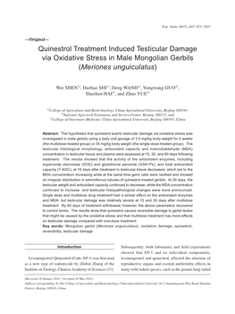 Quinestrol Treatment Induced Testicular Damage Via Oxidative Stress in Male Mongolian Gerbils (Meriones Unguiculatus)