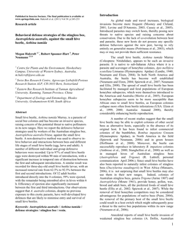 Defensive Strategies of the Australian Stingless Bee, Austroplebeia