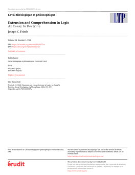 Extension and Comprehension in Logic: an Essay in Doctrine