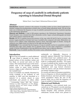 Frequency of Cusp of Carabelli in Orthodontic Patients Reporting to Islamabad Dental Hospital