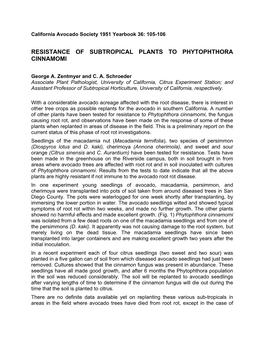 Resistance of Subtropical Plants to Phytophthora Cinnamomi