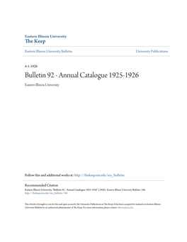 Bulletin 92 - Annual Catalogue 1925-1926 Eastern Illinois University