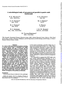 A Microbiological Study of Non-Gonococcal Proctitis in Passive Male Homosexuals P