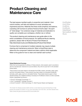 Product Cleaning and Maintenance Care