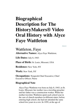 Biographical Description for the Historymakers® Video Oral History with Alyce Faye Wattleton