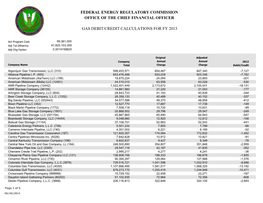 Gas Debit/Credit Calculations for Fy 2013