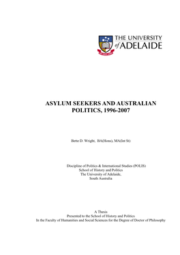 Asylum Seekers and Australian Politics, 1996-2007