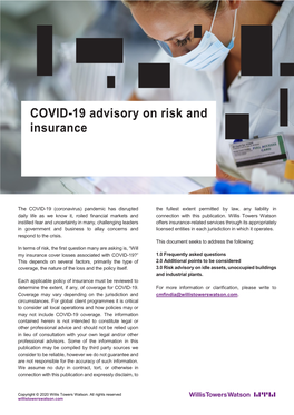 COVID-19 Advisory on Risk and Insurance Page 2 of 8