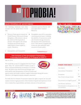 Main Findings of Monitoring # 20, 7-20 July