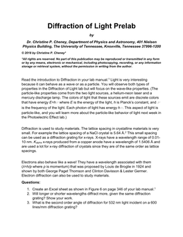 Diffraction of Light Prelab by Dr