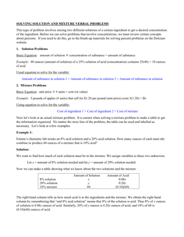 Solving Mixture and Solution Verbal Problems