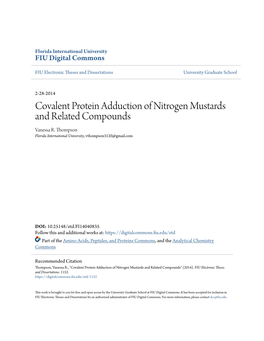 Covalent Protein Adduction of Nitrogen Mustards and Related Compounds Vanessa R