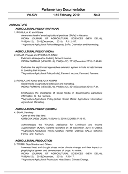 Parliamentary Documentation Vol.XLV 1-15 February, 2019 No.3