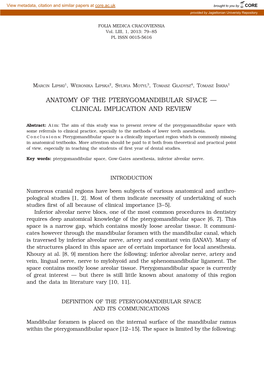 Anatomy of the Pterygomandibular Space — Clinical Implication and Review