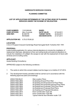Harrogate Borough Council Planning Committee List of Applications Determined by the Acting Head of Planning Services Under the S