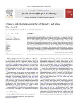 Settlement and Subsistence Among the Early Formative Gulf Olmec