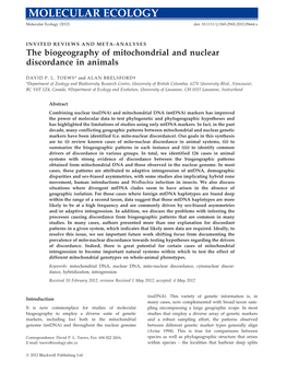 The Biogeography of Mitochondrial and Nuclear Discordance in Animals