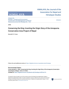 Inverting the Origin Story of the Annapurna Conservation Area Project of Nepal