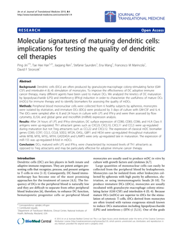 Molecular Signatures of Maturing Dendritic Cells