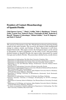 Frontiers of Contact: Bioarchaeology of Spanish Florida